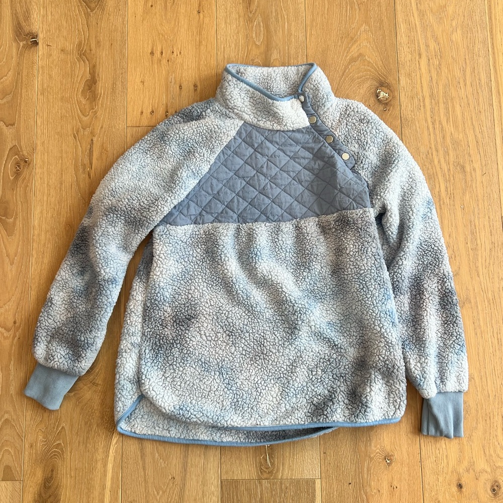 Cozy Gray and Blue Fleece Pullover